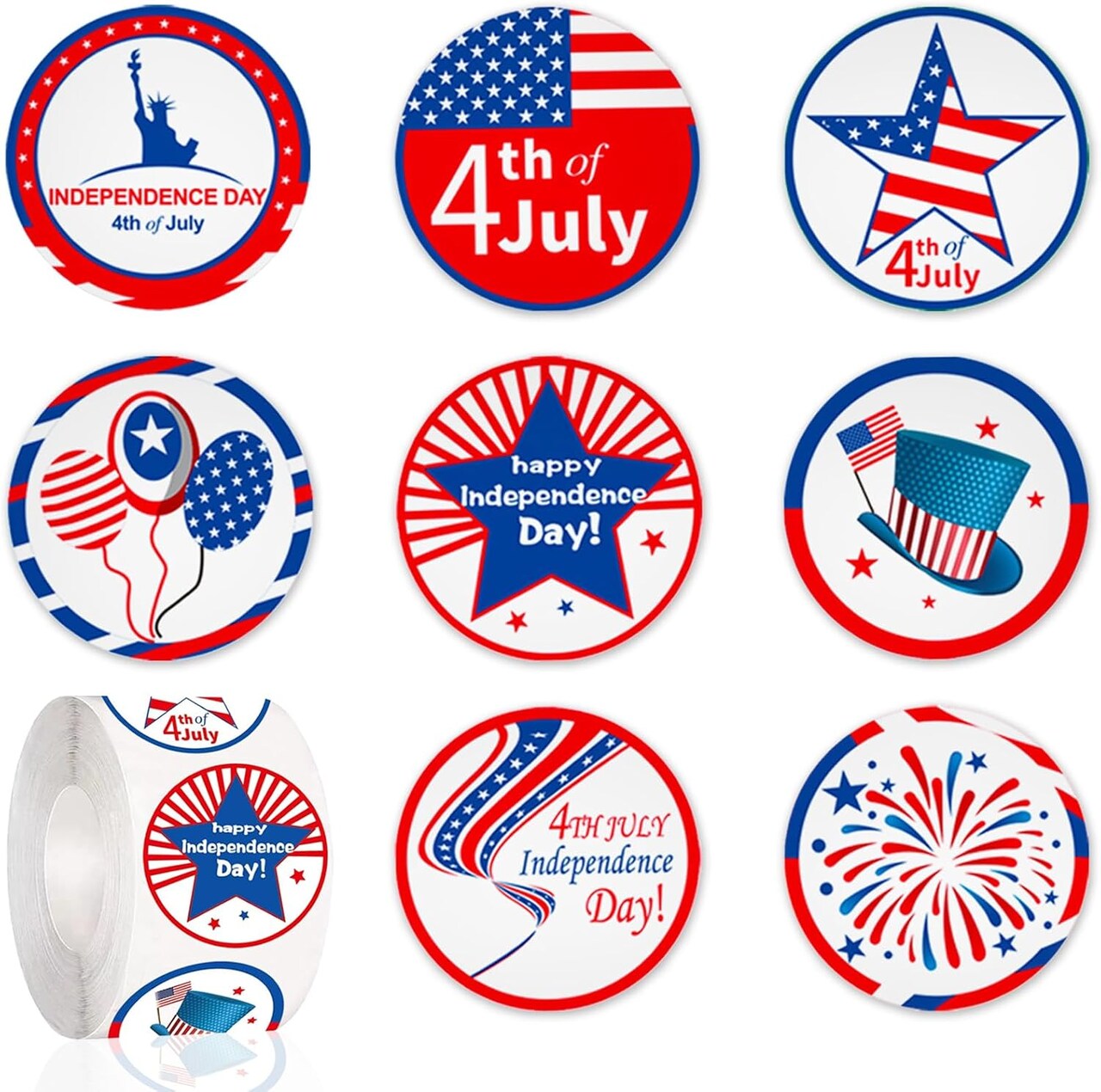 500 PCS Patriotic Stickers 4th of July Decor, 1.5" Diameter - (Multi)